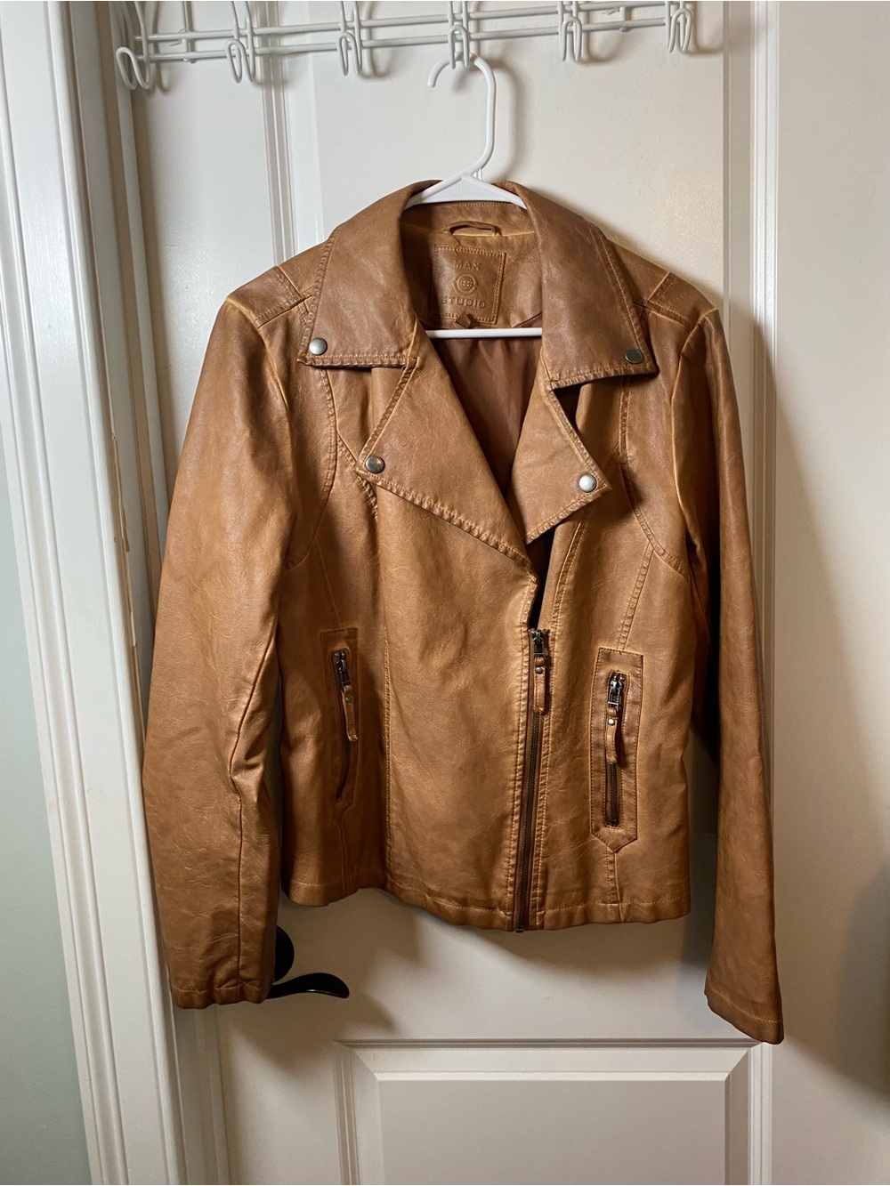 Max Studio Caramel Faux Leather Moto Jacket